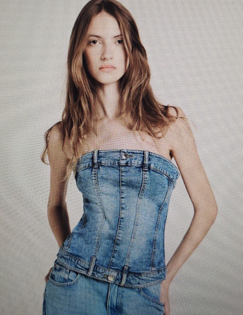 Calliope Blue Jean Denim Strapless Corset Bandeau Srrapless Top - XS